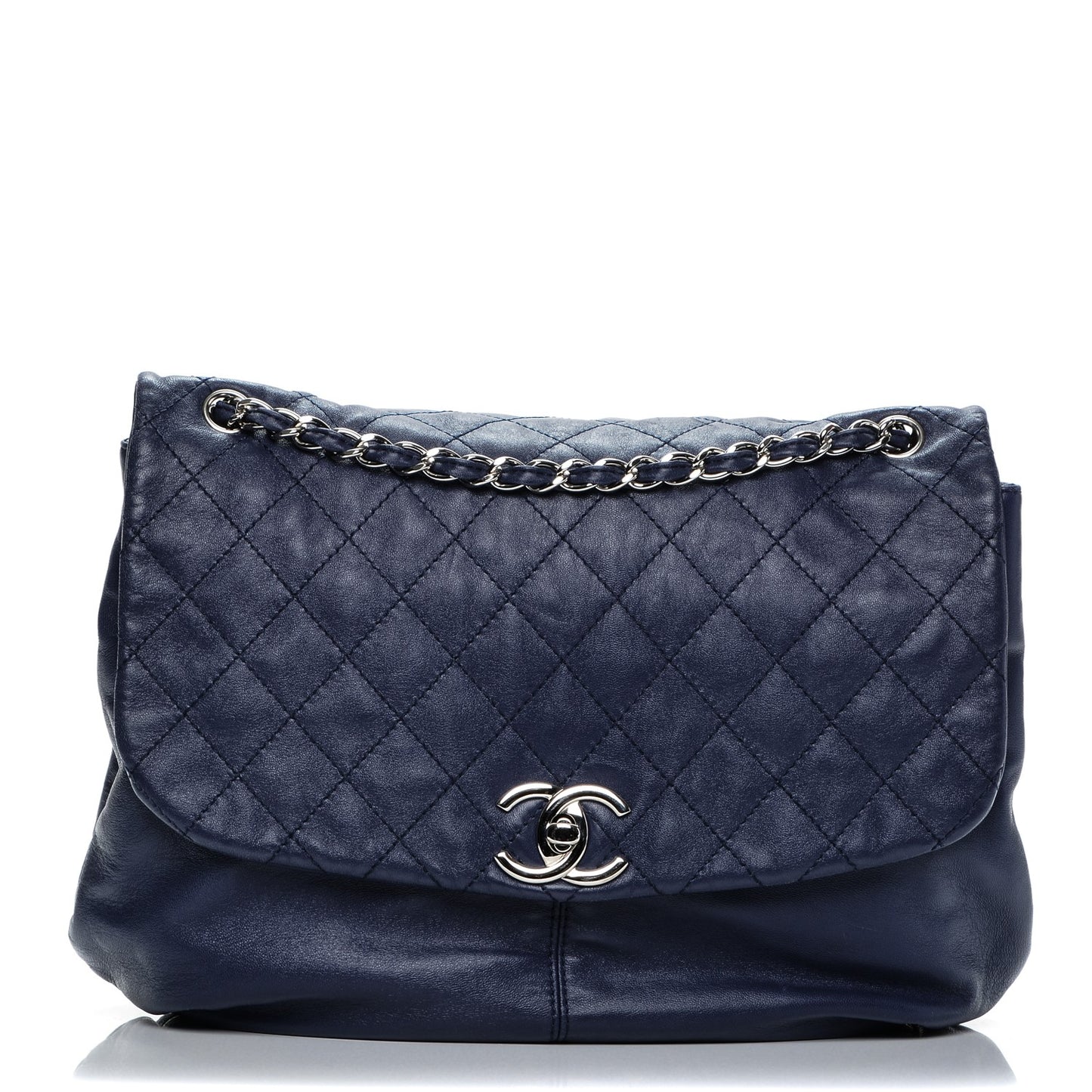 Calfskin Quilted Large Trianon Messenger Flap Blue