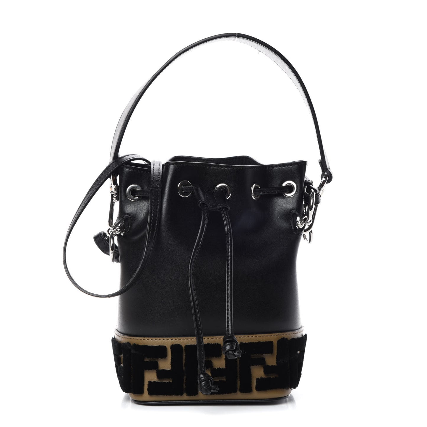 Vitello Liberty Velvet F is Fendi FF Bi-Color Mini Mon Tresor Bucket Bag Black Fango