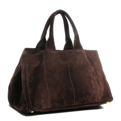 Prada Suede Scamosciato Logo Tote Brown 3 of 10
