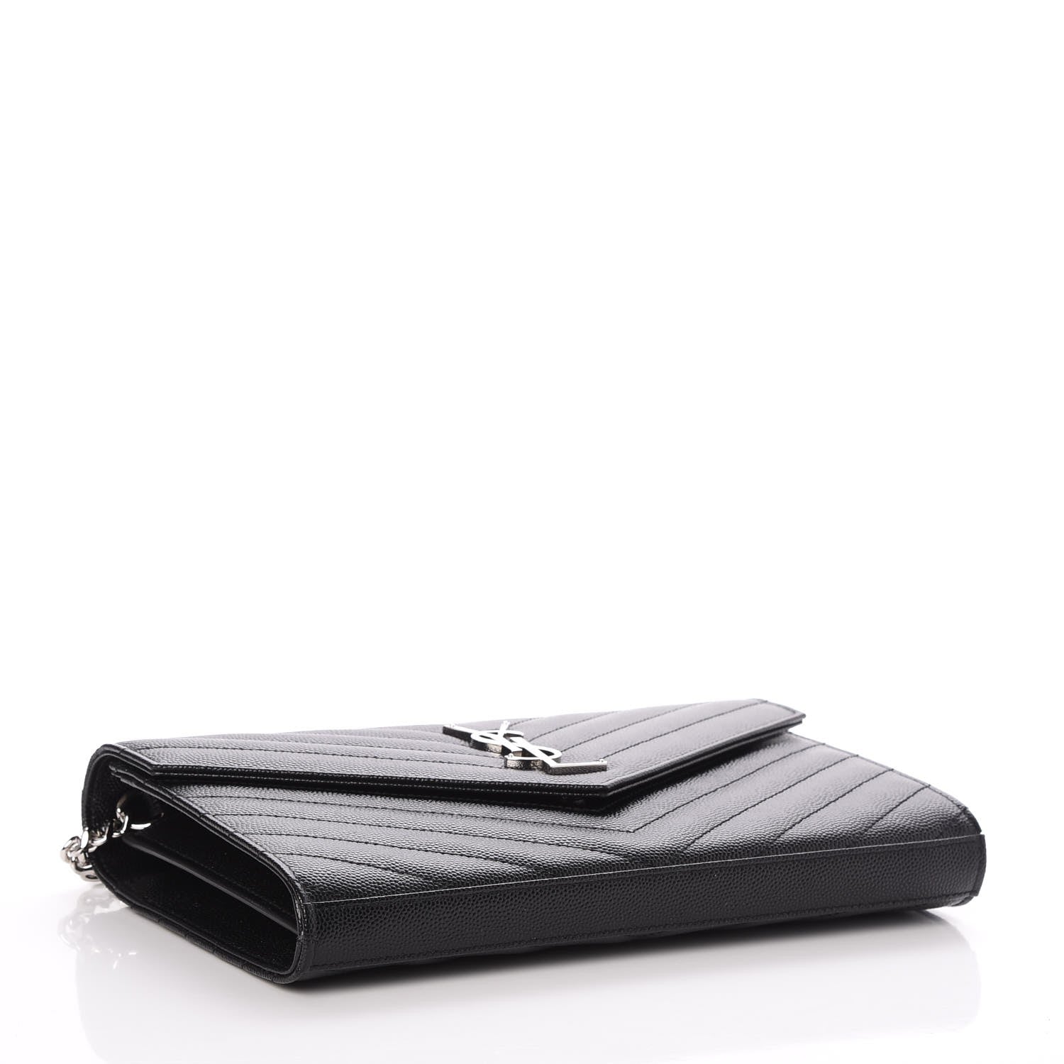 Saint Laurent Grain De Poudre Matelasse Chevron Monogram Chain Wallet Black 4 of 8