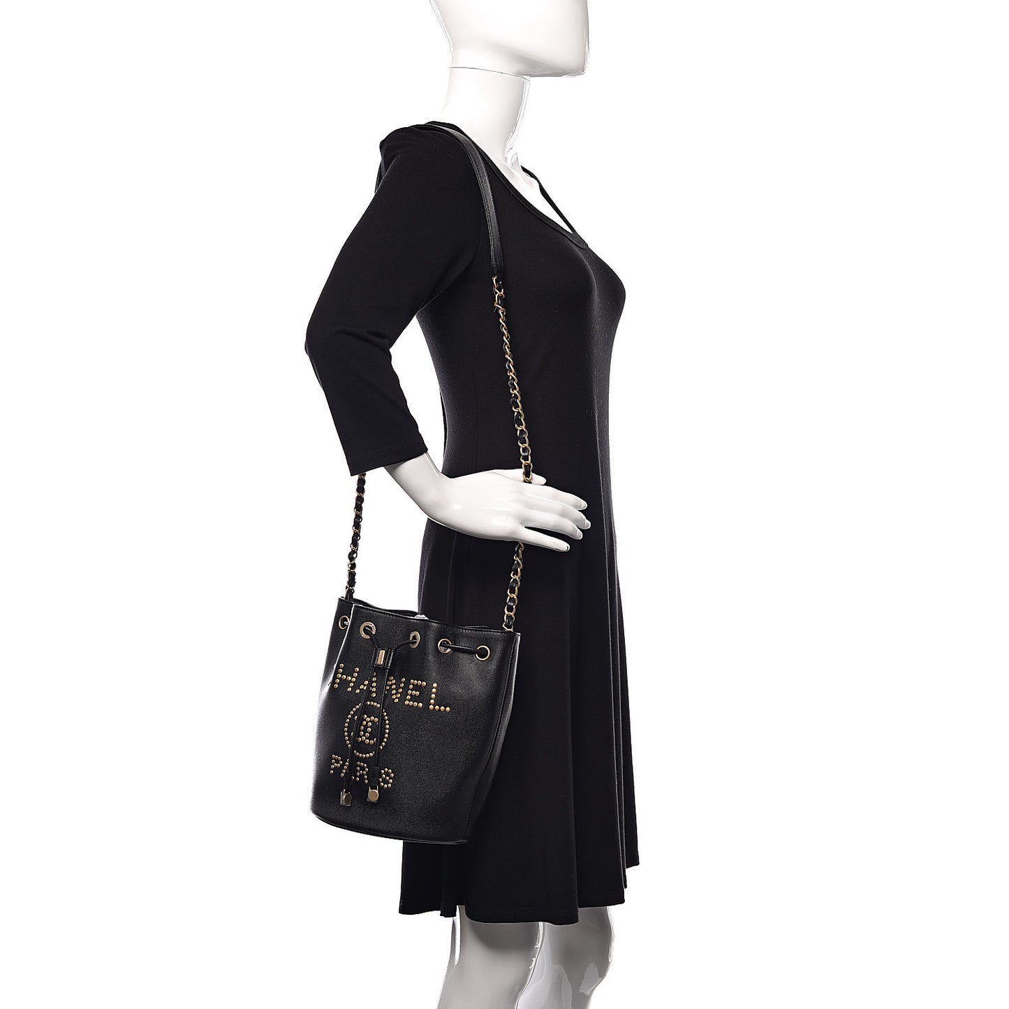 Caviar Deauville Drawstring Bucket Bag Black
