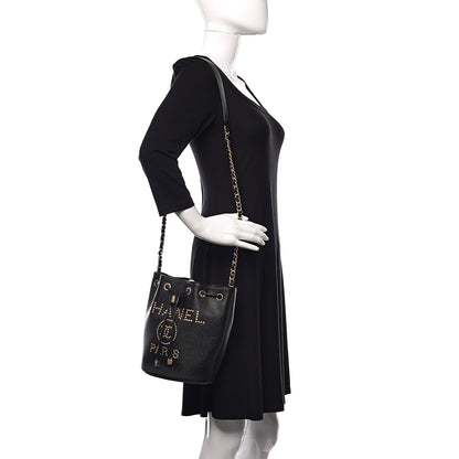 Chanel Caviar Deauville Drawstring Bucket Bag Black 2 of 10