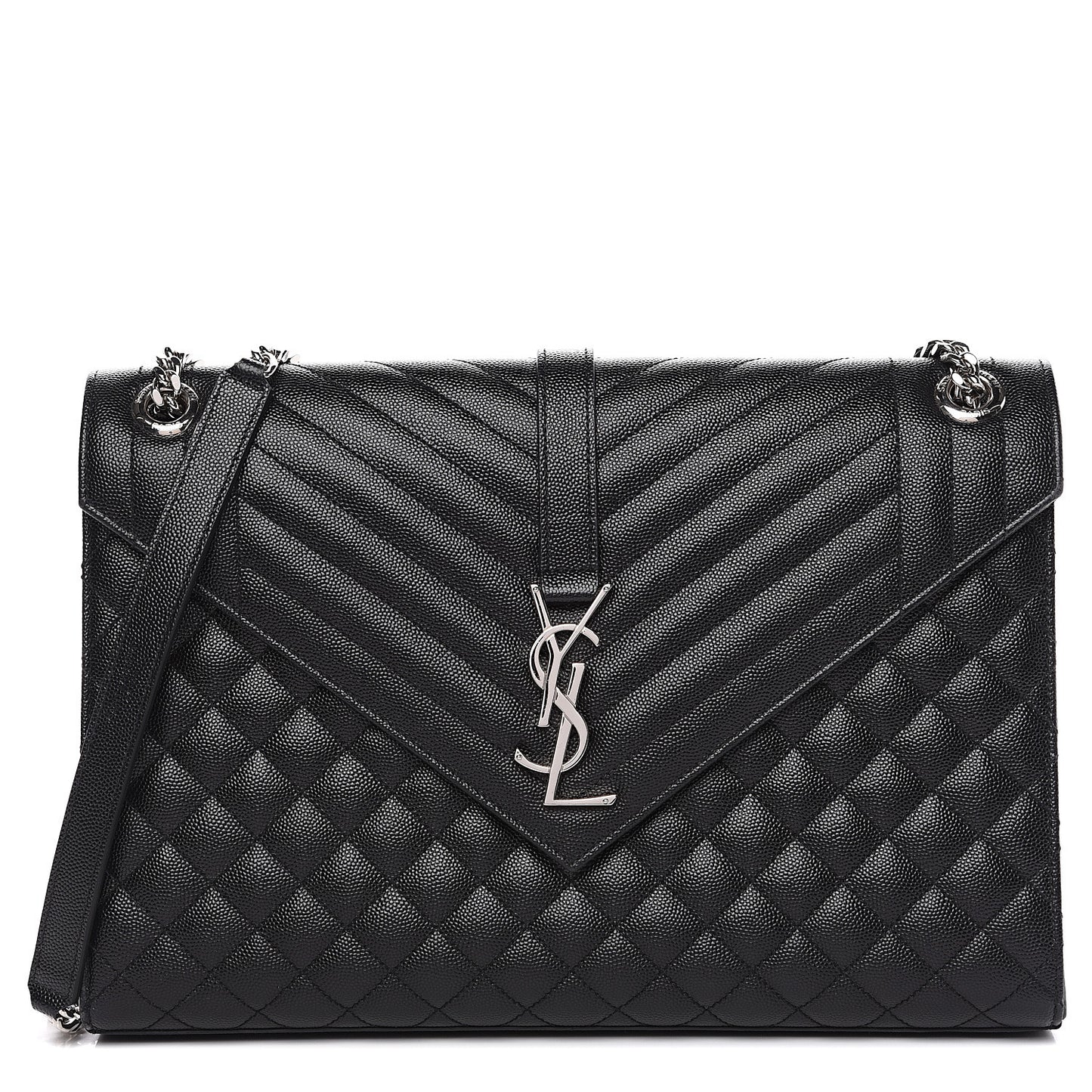 Grain De Poudre Textured Mixed Matelasse Large Triquilt Monogram Satchel Black