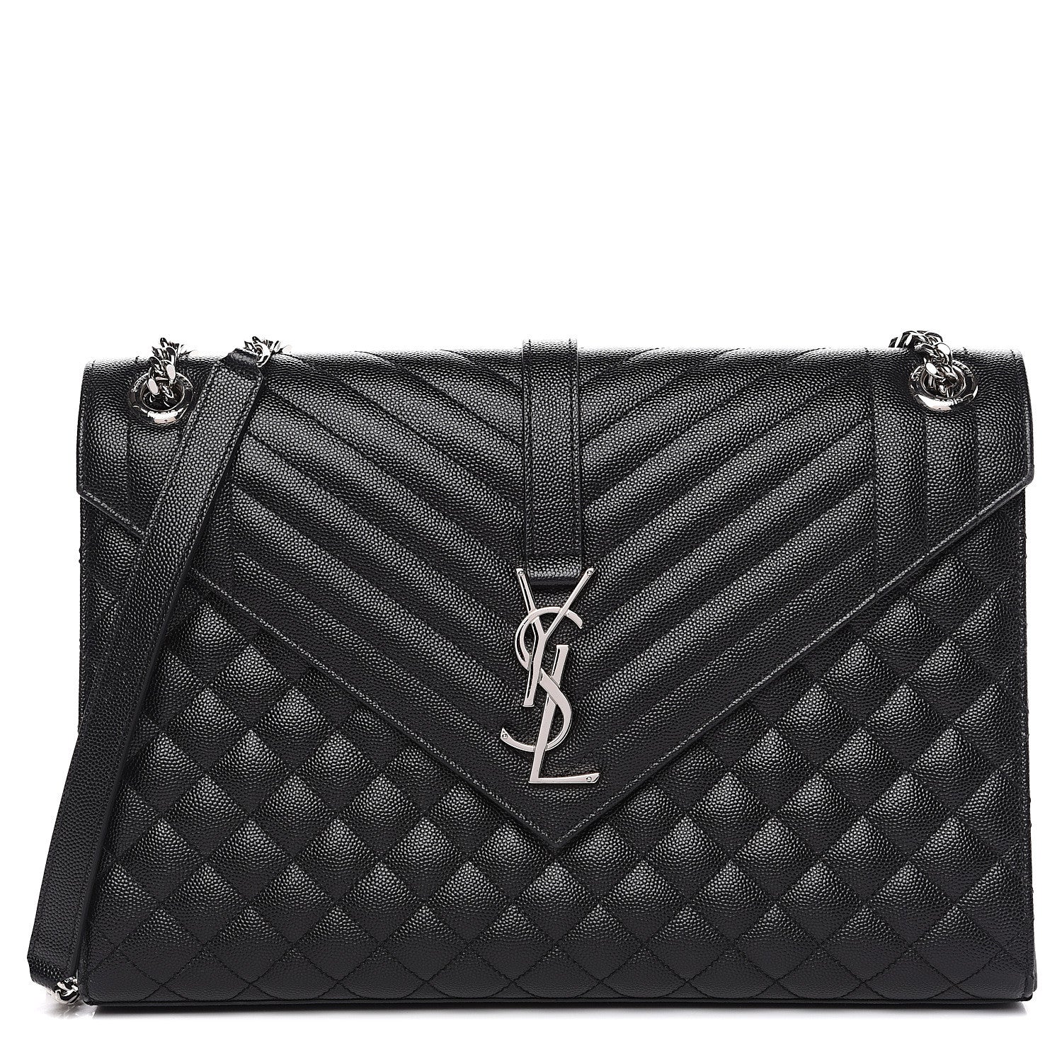 Saint Laurent Grain De Poudre Textured Mixed Matelasse Large Triquilt Monogram Satchel Black 1 of 12