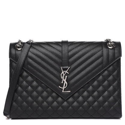 Saint Laurent Grain De Poudre Textured Mixed Matelasse Large Triquilt Monogram Satchel Black 1 of 12