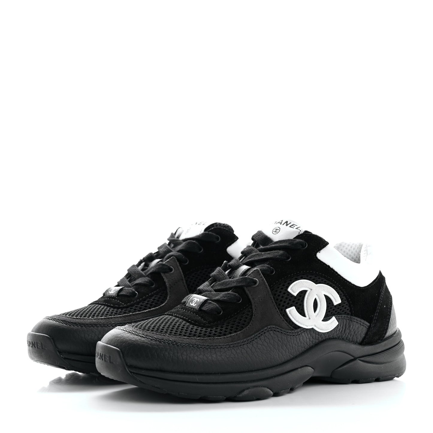 Mesh Suede Grained Calfskin Womens CC Sneakers 39 Black White