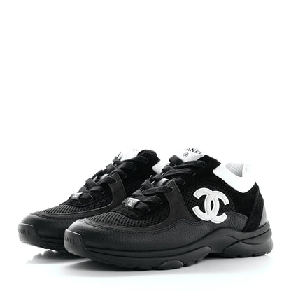 Chanel Mesh Suede Grained Calfskin Womens CC Sneakers 39 Black White 4 of 9