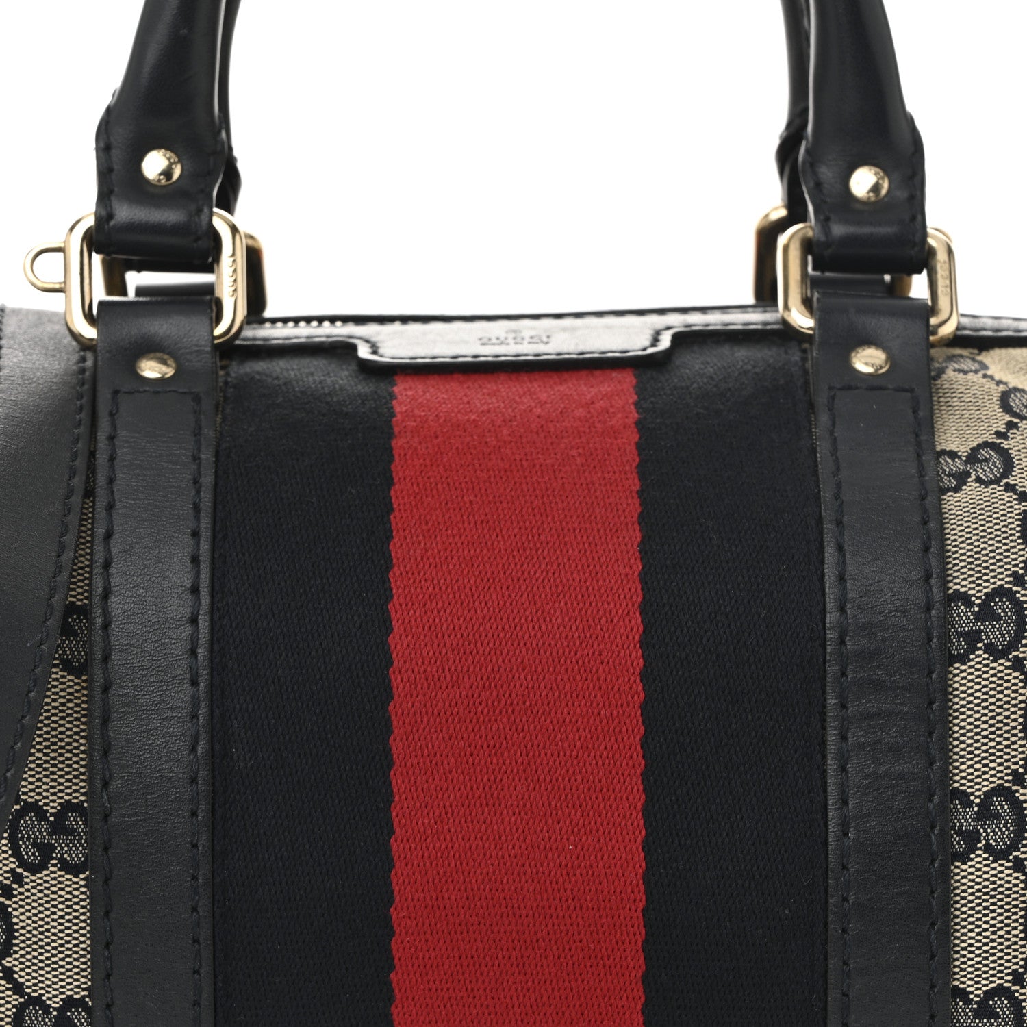 Gucci Monogram Selleria Calfskin Vintage Web Medium Boston Beige Blue 8 of 10