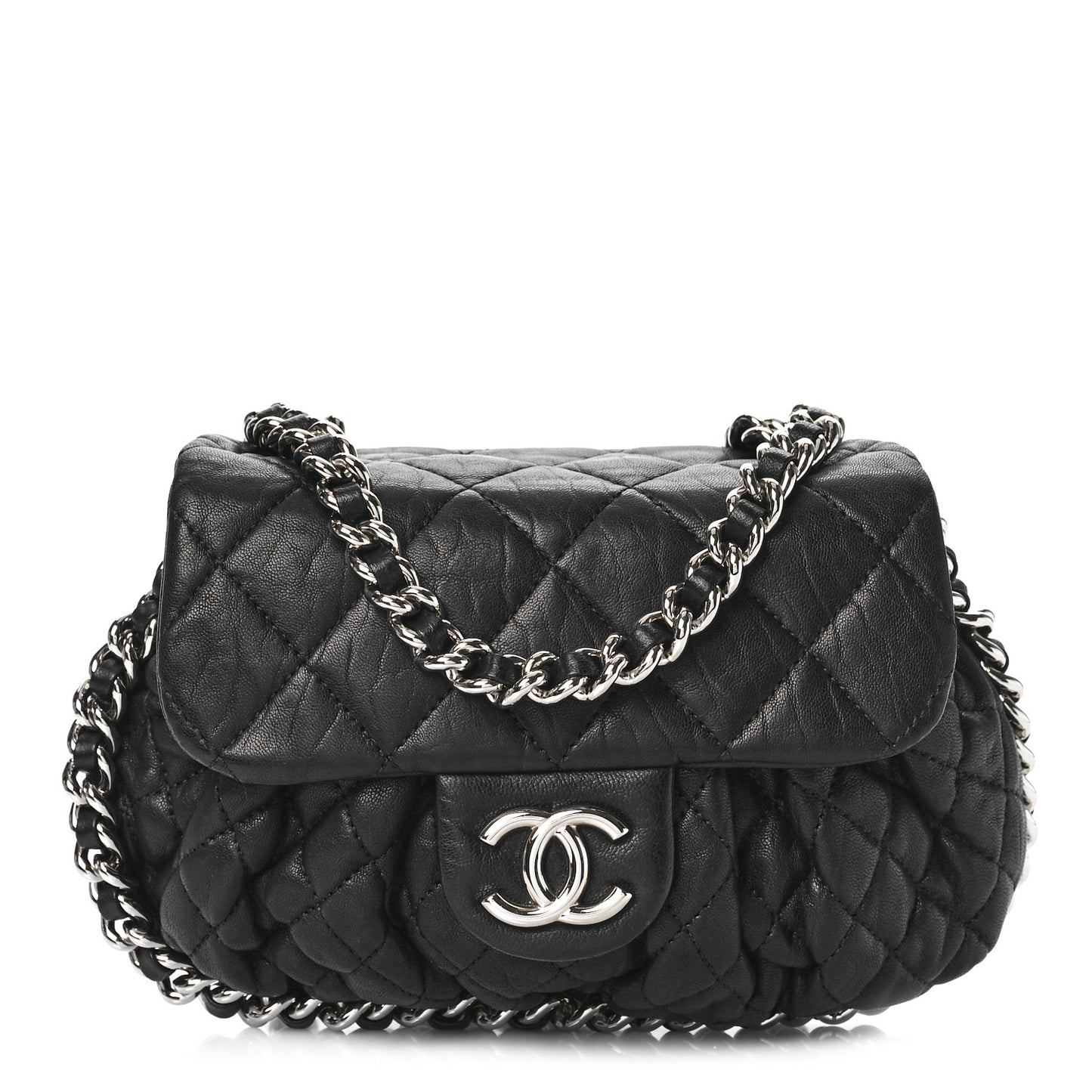 Washed Lambskin Quilted Mini Chain Around Flap Black