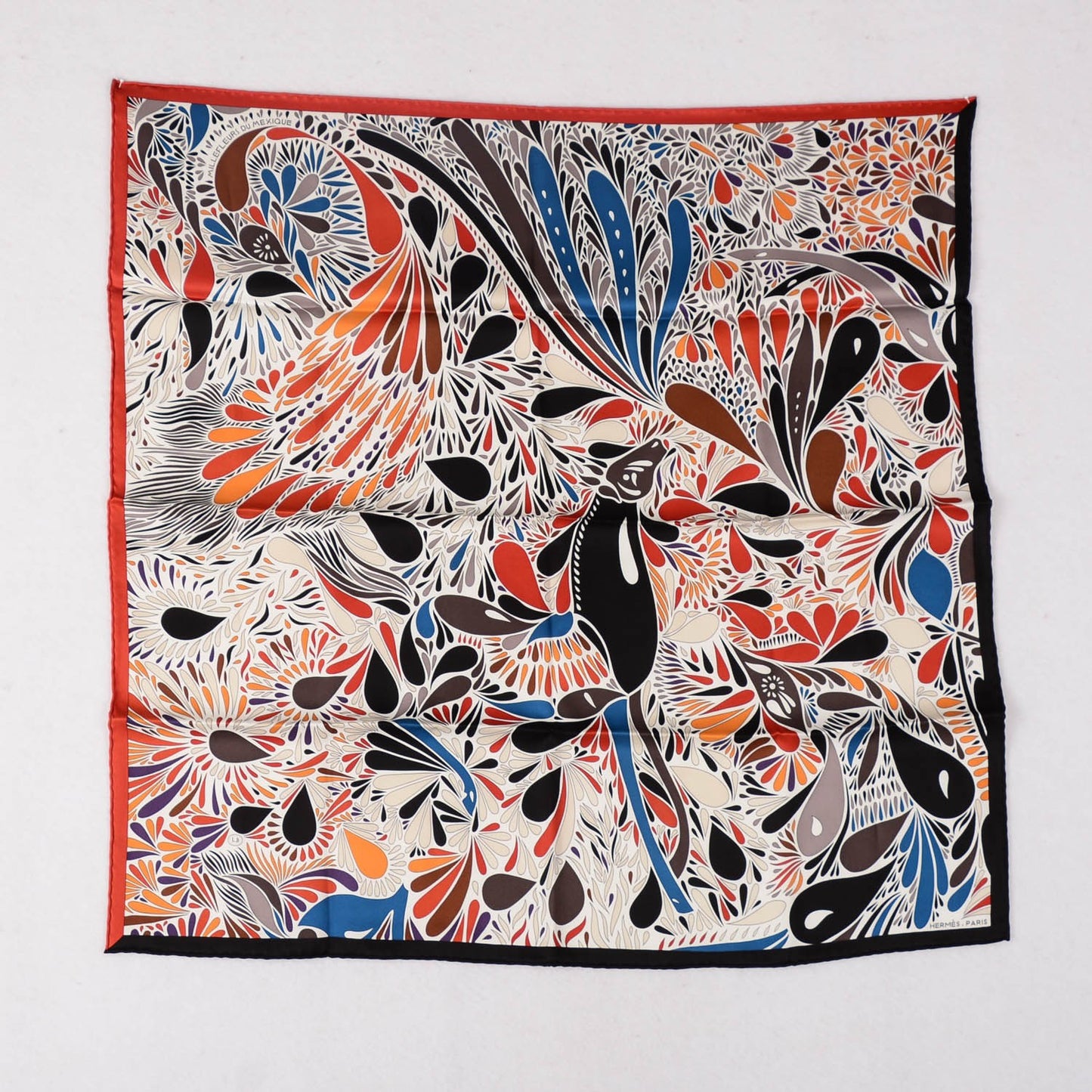 Silk Millefleurs du Mexique Scarf 70 Brique Noir Bleu