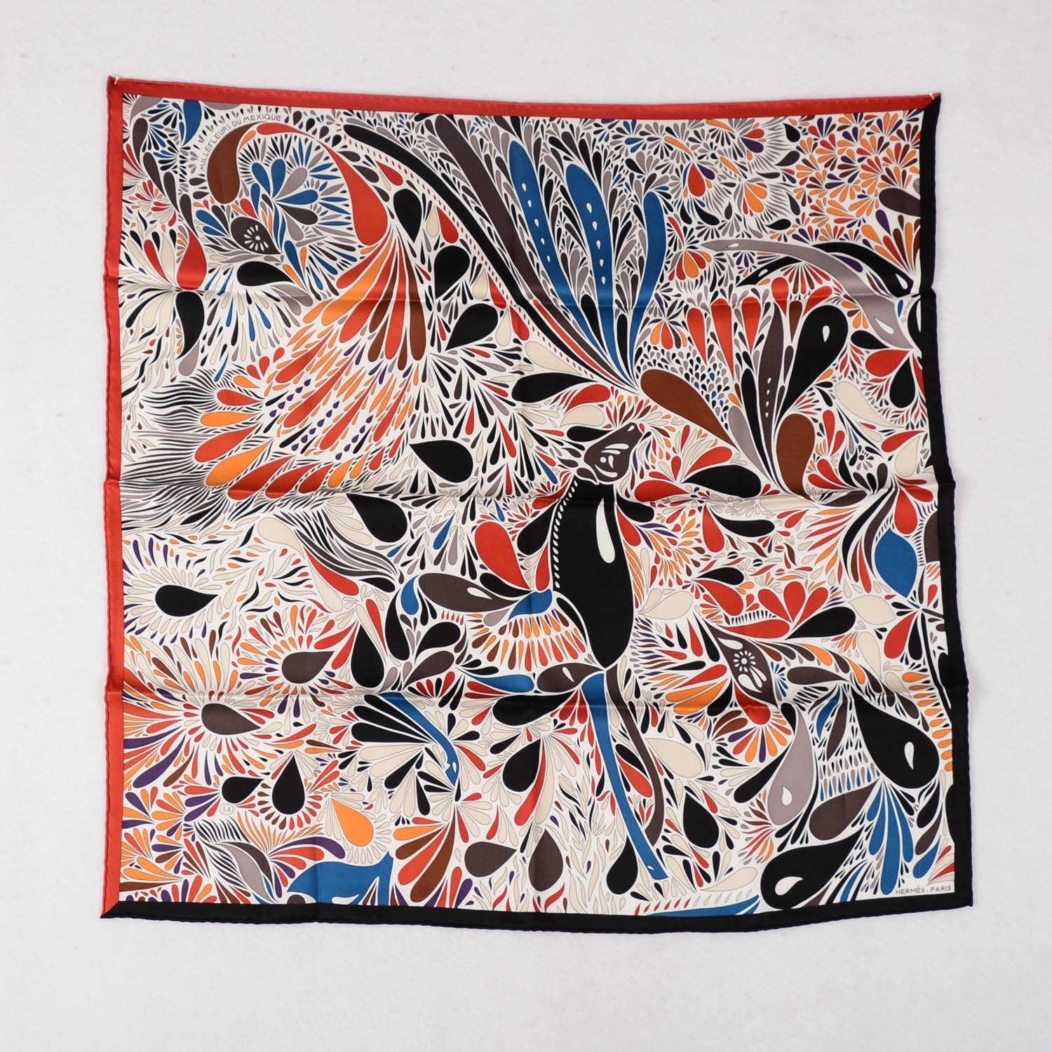 Hermes Silk Millefleurs du Mexique Scarf 70 Brique Noir Bleu 2 of 5