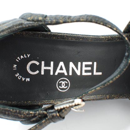 Chanel Fantasy Lambskin Quilted Wedge Sandals 38 Black Gold 7 of 8
