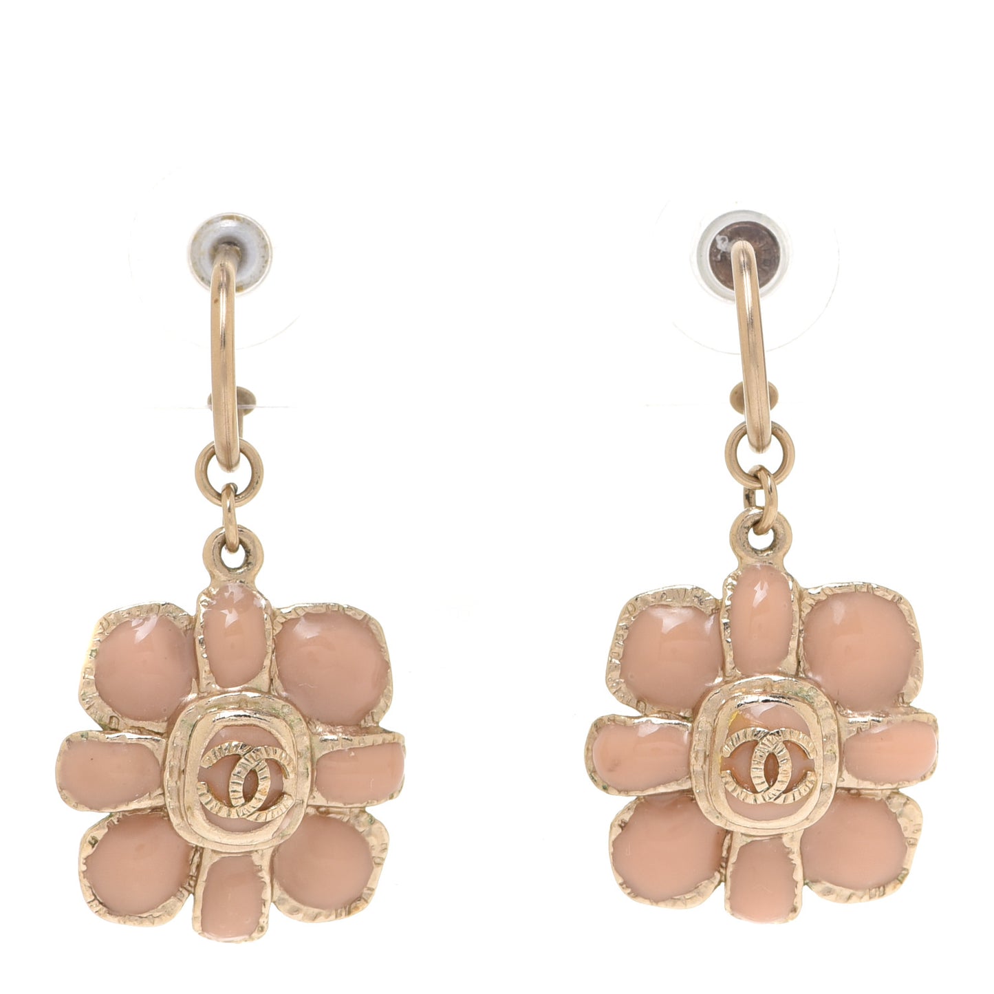 Enamel Flower CC Drop Earrings Beige Pink