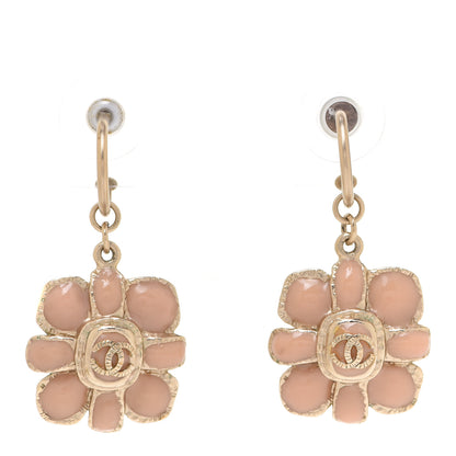 Chanel Enamel Flower CC Drop Earrings Beige Pink 1 of 6