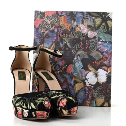 Valentino Garavani Suede Butterfly Embroidered d'Orsay Ankle Strap Platform Pumps 37.5 Black 10 of 10