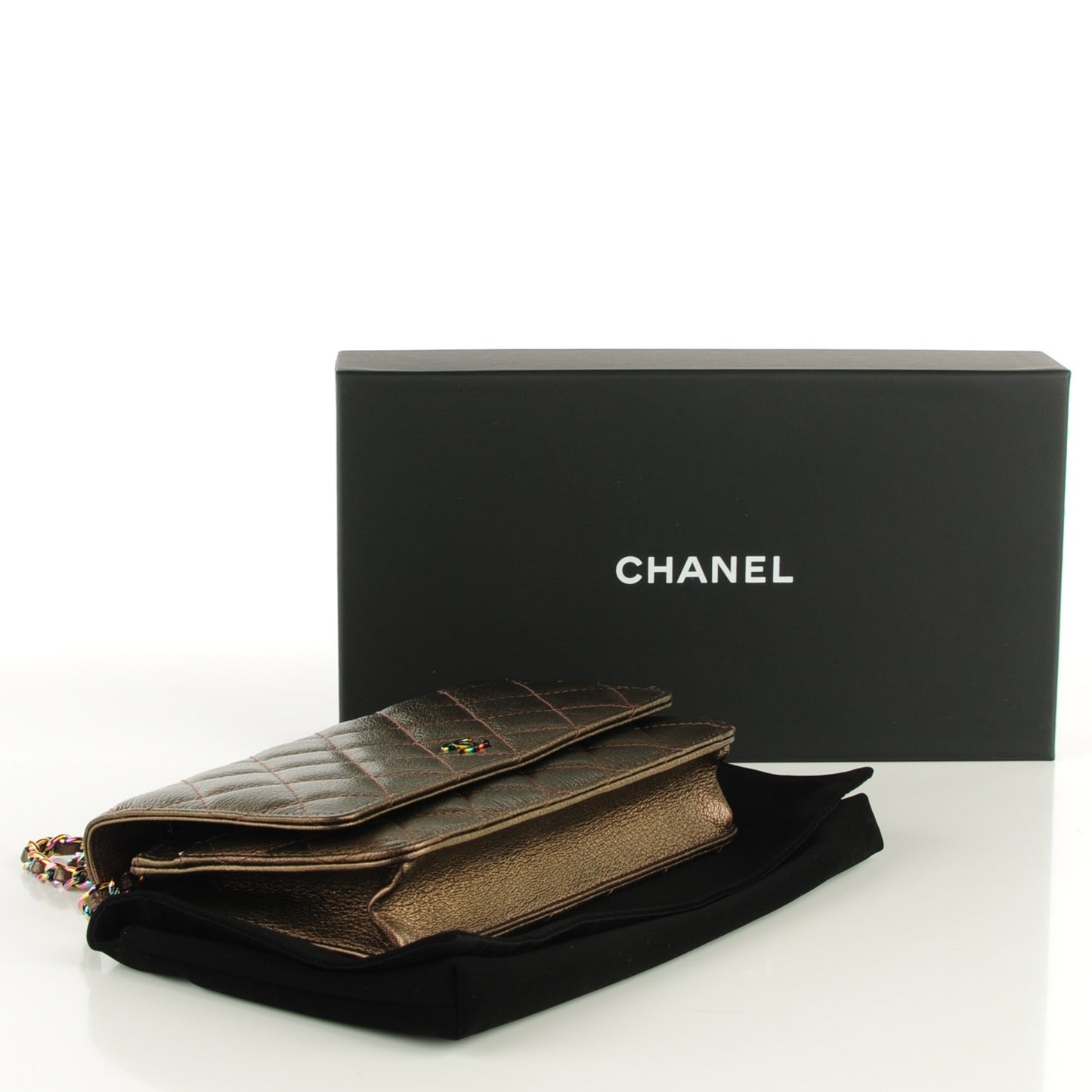 Iridescent Goatskin Quilted Wallet On Chain WOC Bronze