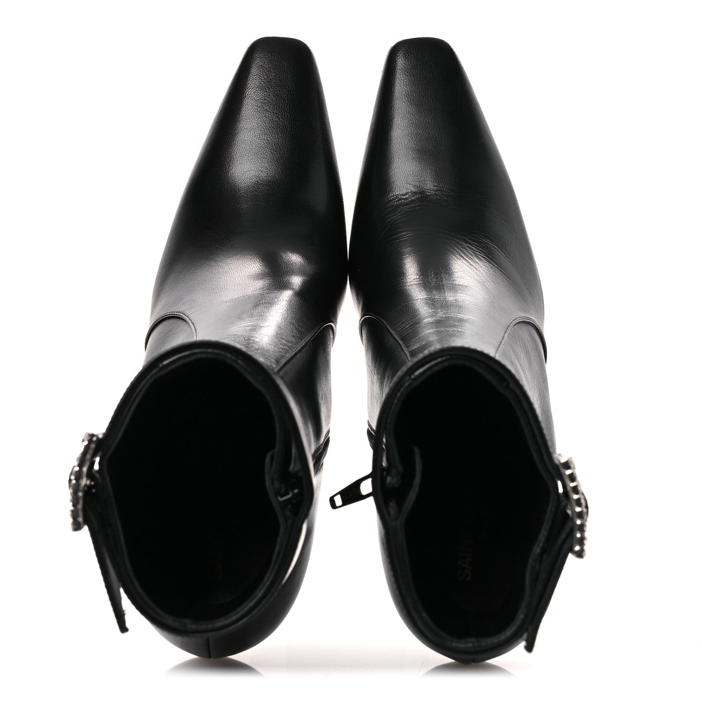 Goatskin Crystal Buckle Claude 90 Ankle Booties 37.5 Black