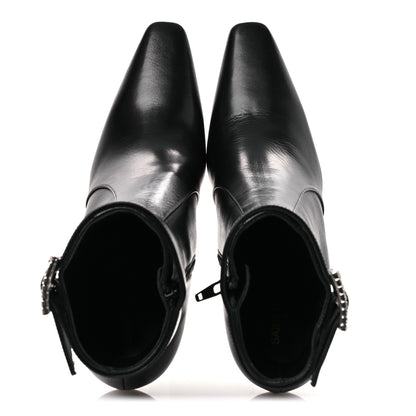 Saint Laurent Goatskin Crystal Buckle Claude 90 Ankle Booties 37.5 Black 2 of 14