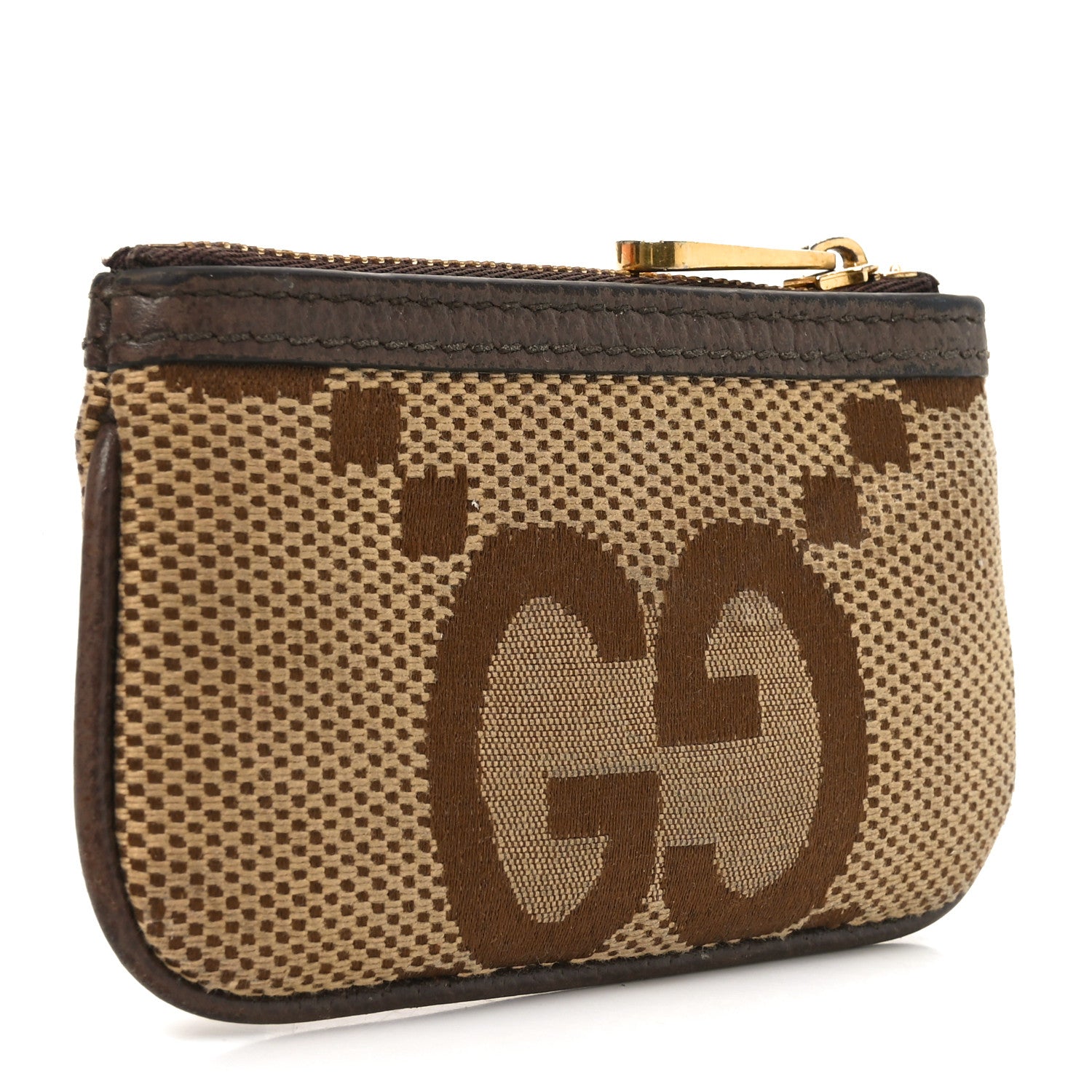 Gucci Monogram Jumbo GG Textured Dollar Calfskin Ophidia Key Case Camel Ebony New Acero 3 of 8