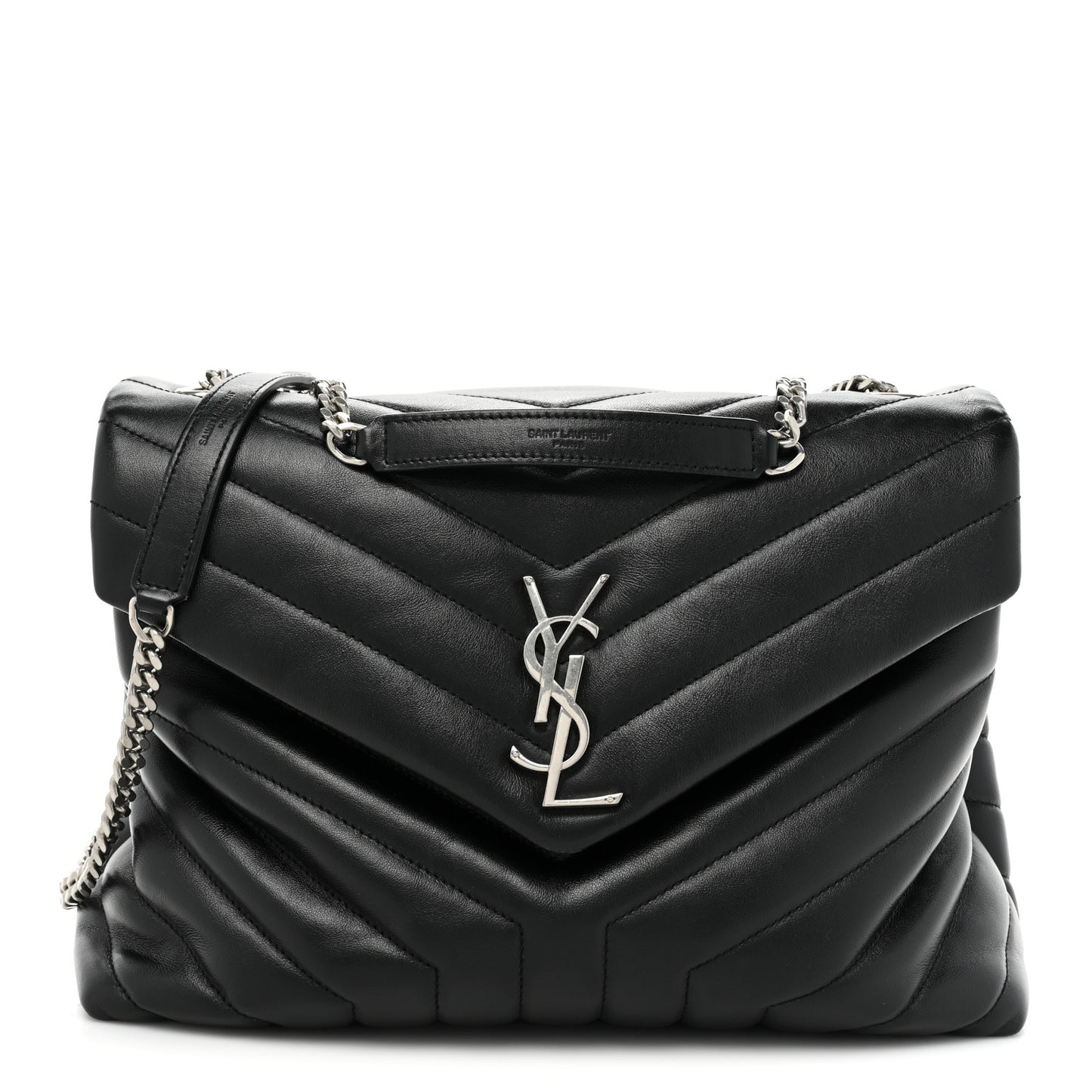 Calfskin Y Quilted Monogram Medium Loulou Chain Satchel Black