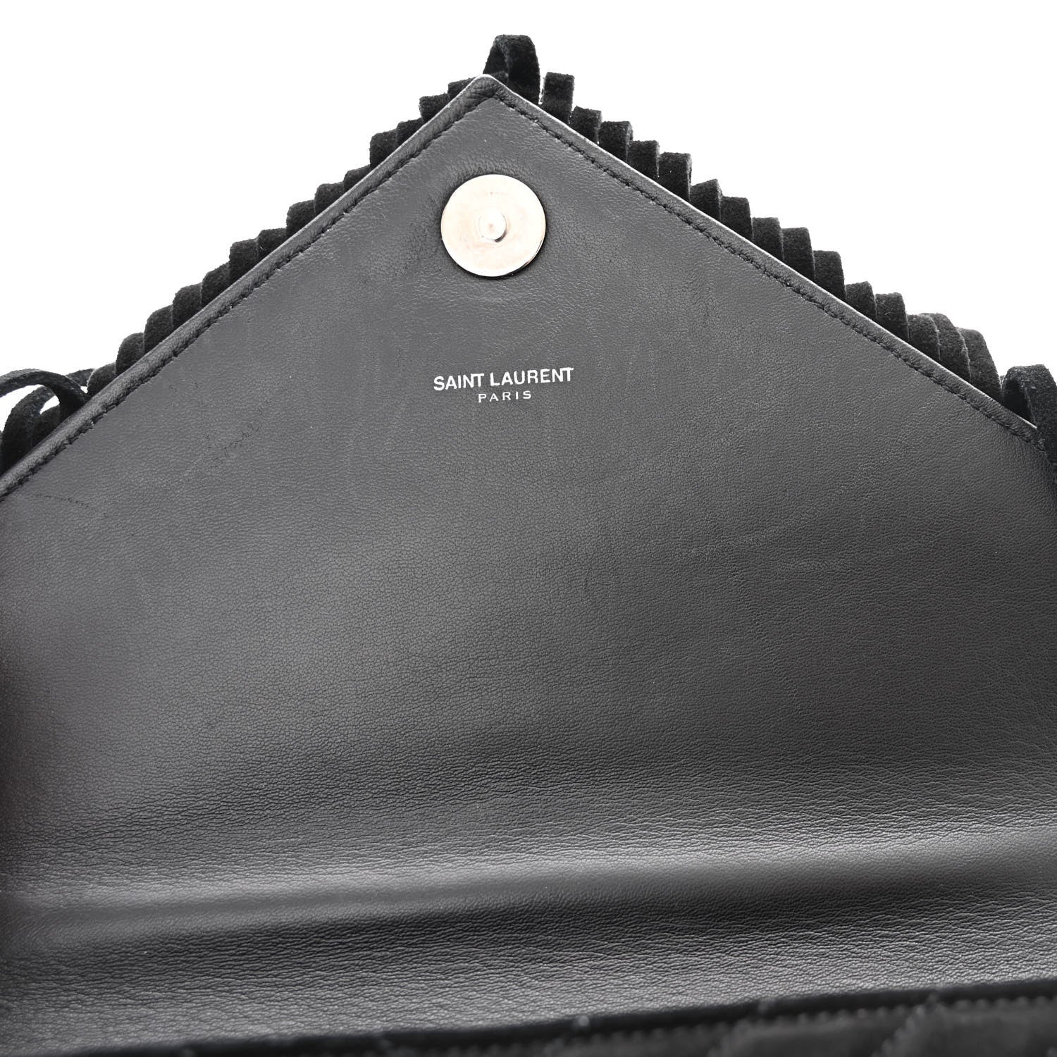 Saint Laurent Suede Matelasse Chevron Fringe Monogram Medium College Bag Black 11 of 11