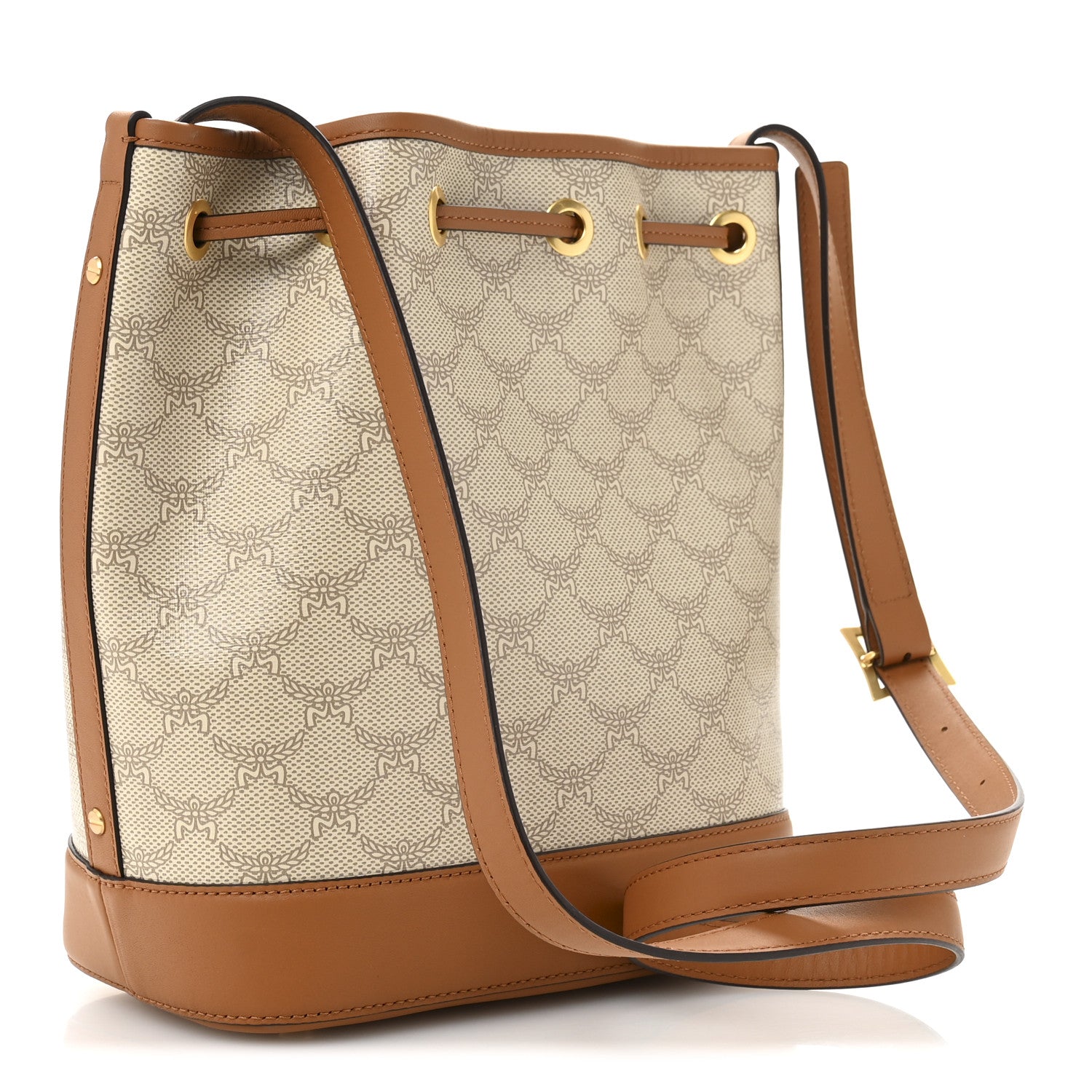 MCM Lauretos Spanish Calfskin Medium Himmel Drawstring Bucket Bag Oatmeal 4 of 10
