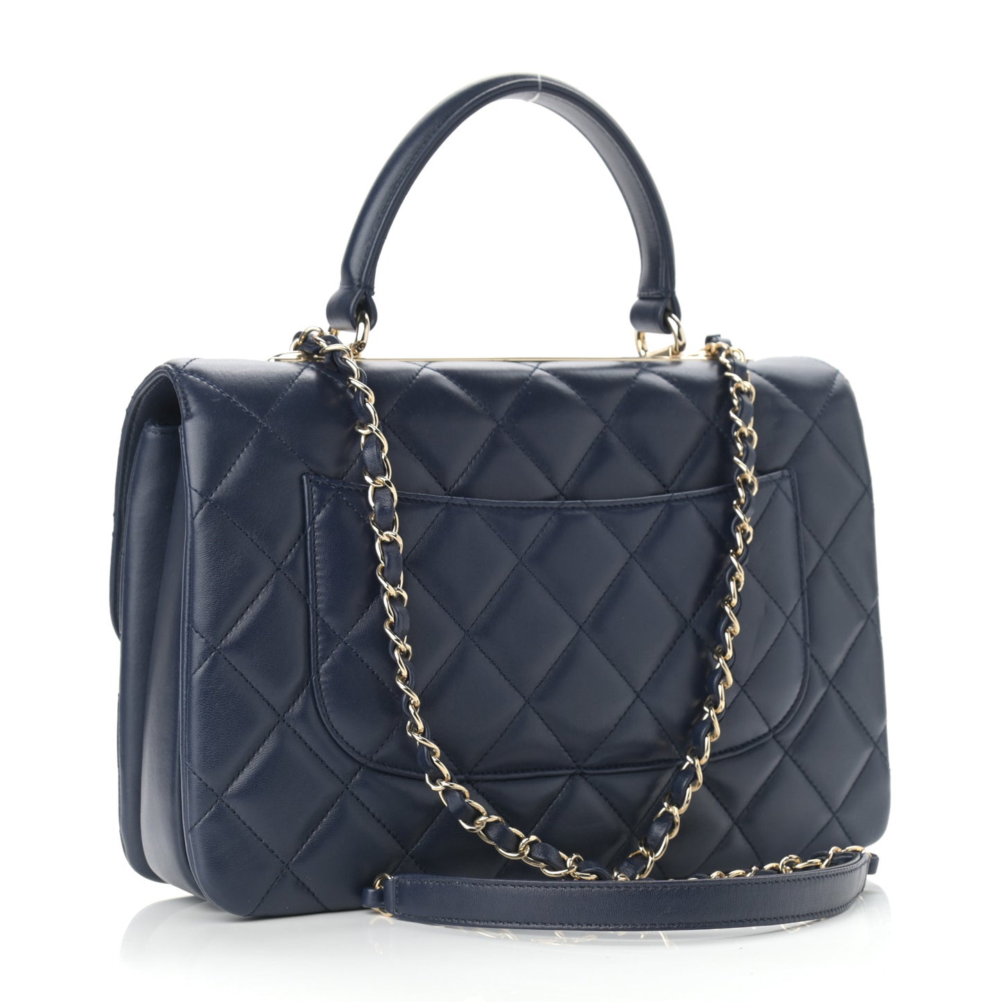 Lambskin Quilted Medium Trendy CC Flap Dual Handle Bag Blue