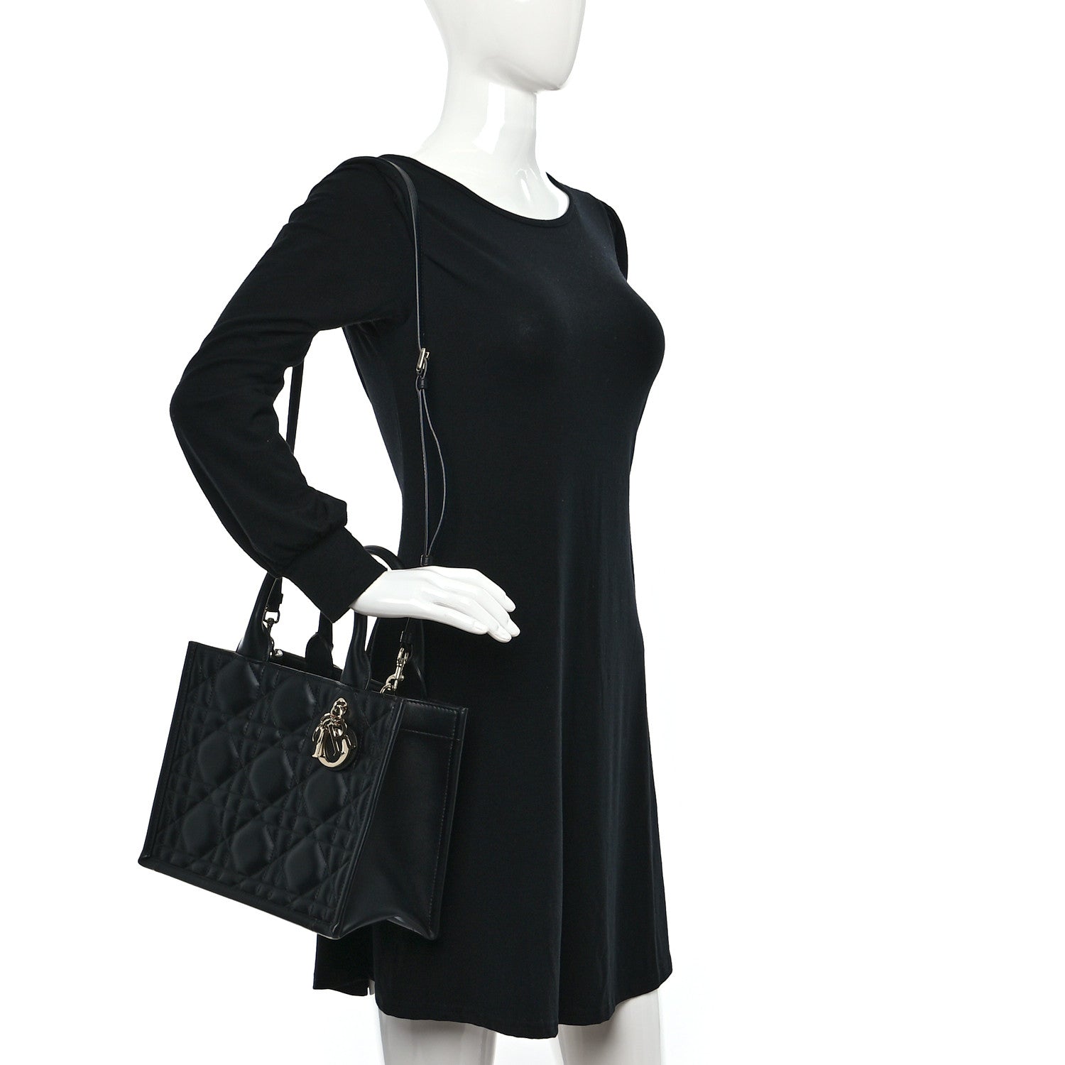 Christian Dior Calfskin Cannage Small Book Tote Black 2 of 11
