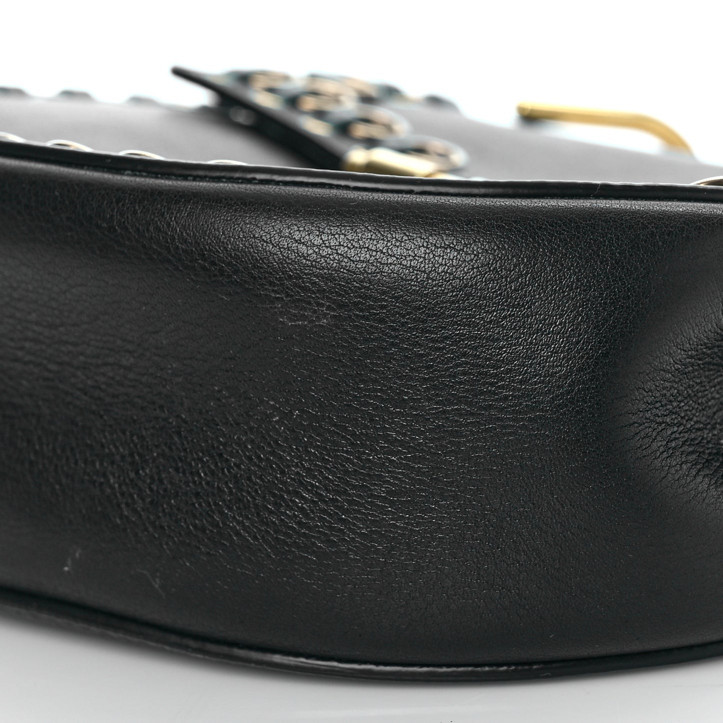 Calfskin Whipstitch Grommet Drew Shoulder Bag Black