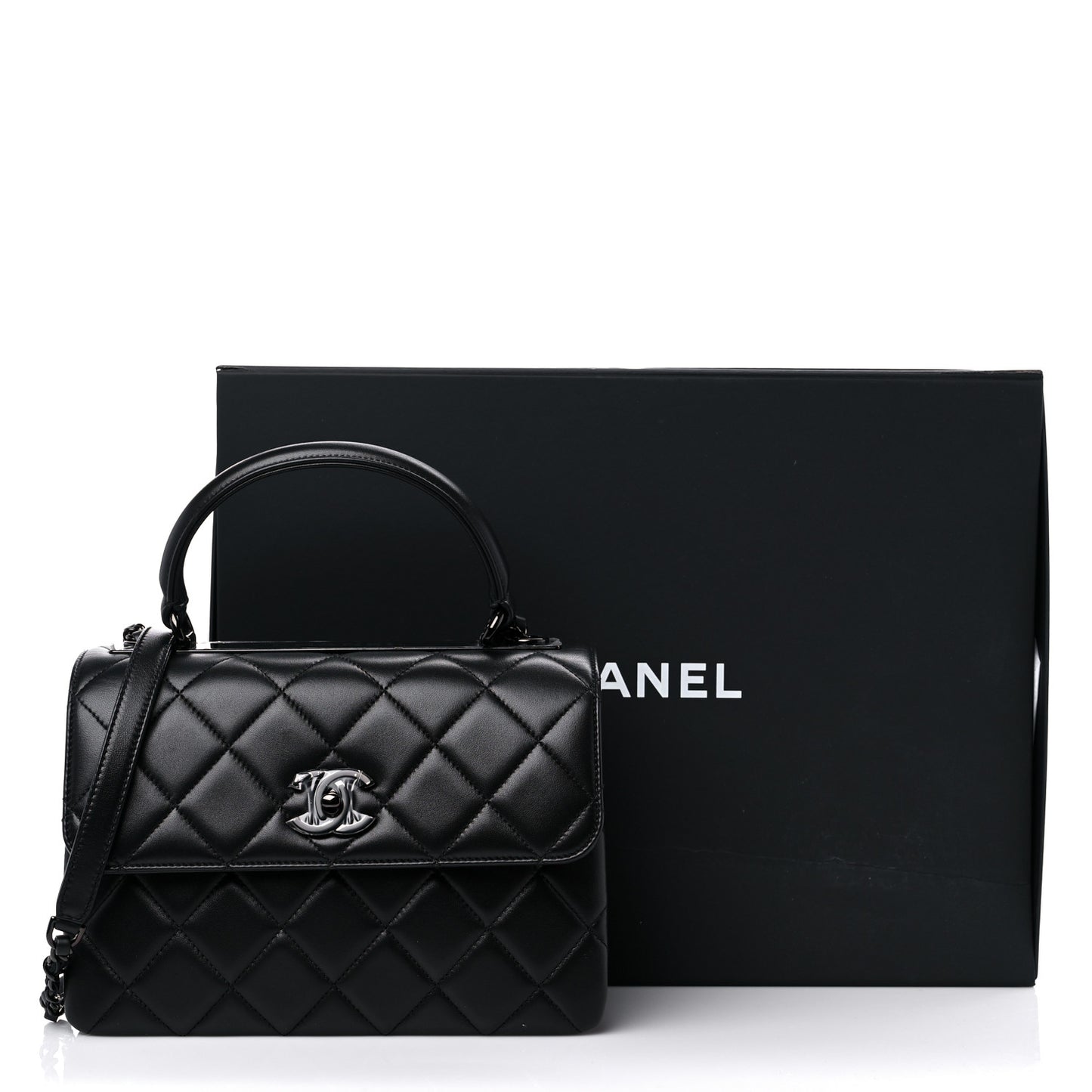 Lambskin Quilted Small Trendy CC Dual Handle Flap Bag So Black