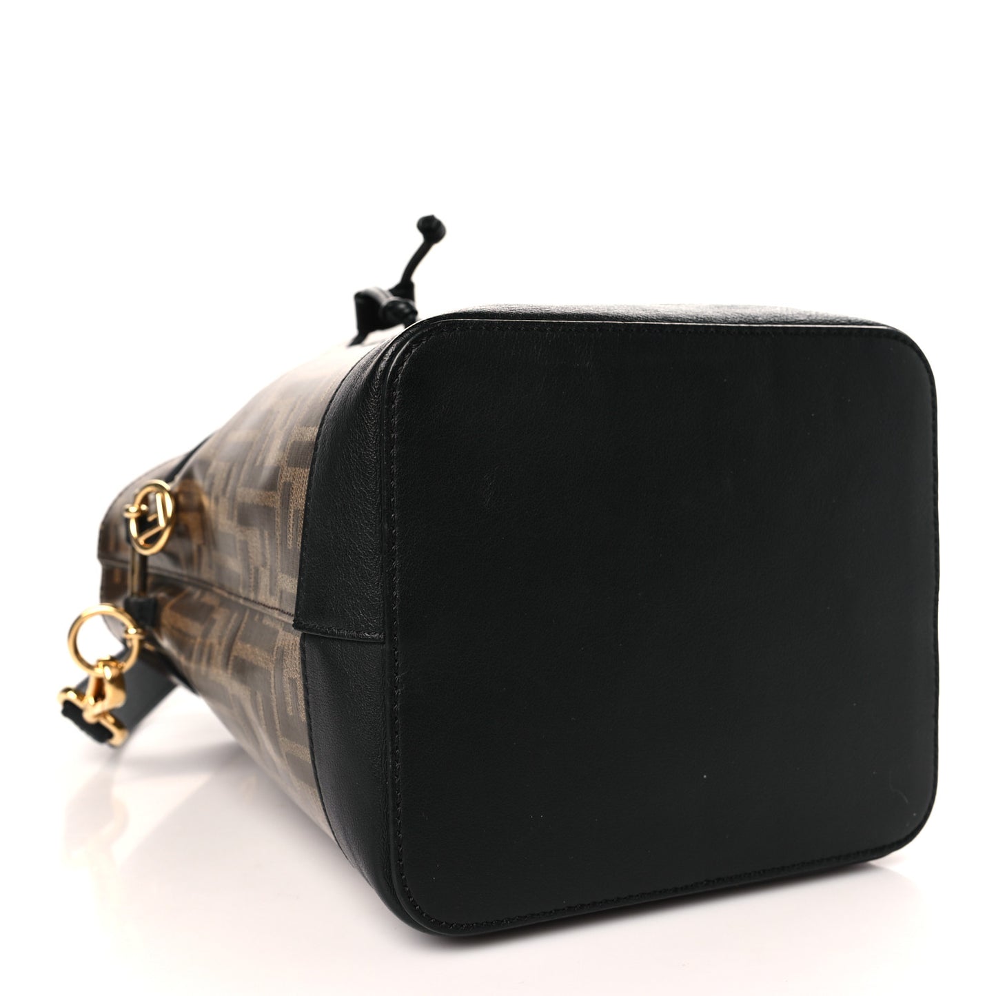 Glazed Fabric Vitello Grace F is Fendi FF 1974 Stamp Patch Grande Mon Tresor Bucket Bag Mogano Panna Black