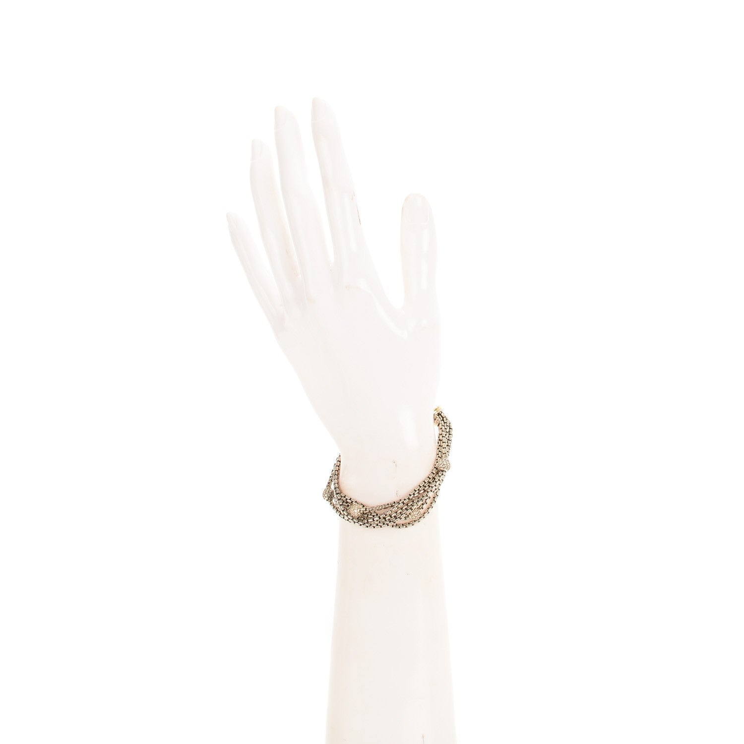 David Yurman Sterling Silver 18K Yellow Gold Pave Diamond 7mm Six-Row Chain Bracelet 2 of 5