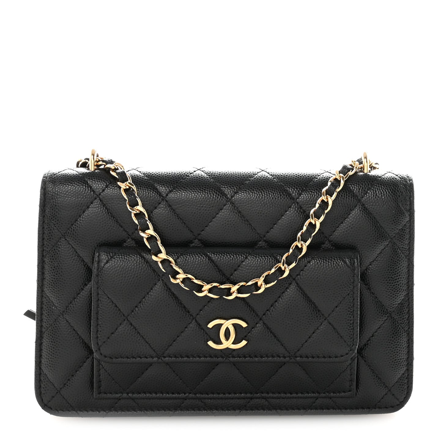 Caviar Quilted Pocket Clutch With Chain WOC Black