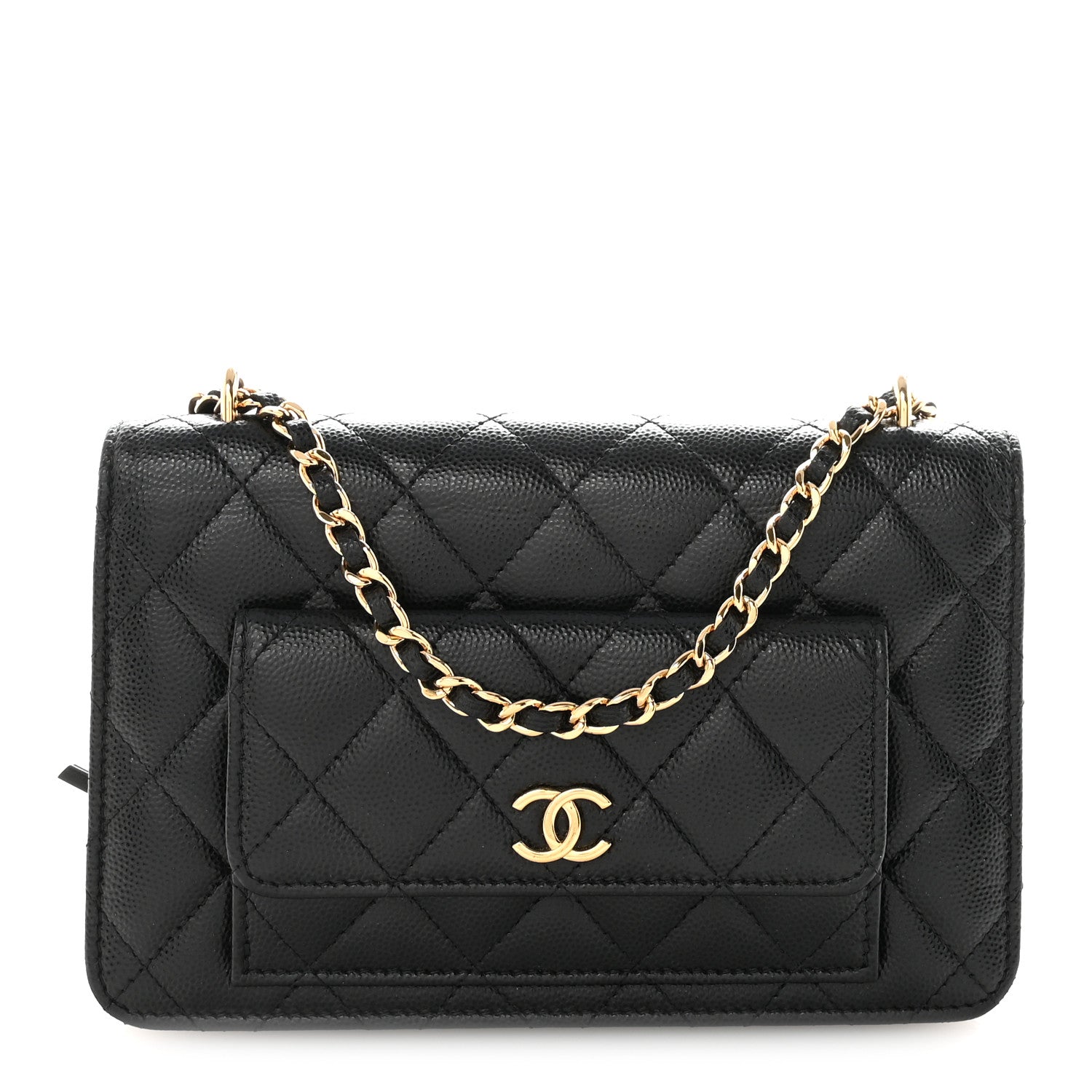 Chanel Caviar Quilted Pocket Clutch With Chain WOC Black 1 of 11