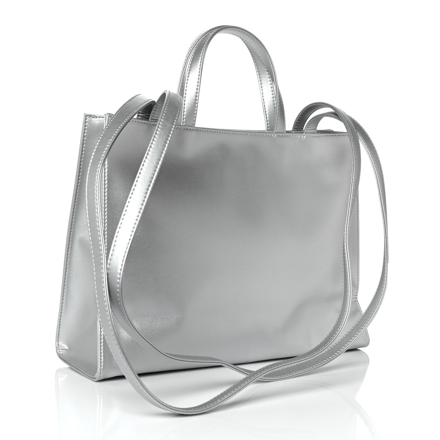 Telfar Metallic Vegan Leather Medium Shopping Bag Silver 2 of 11
