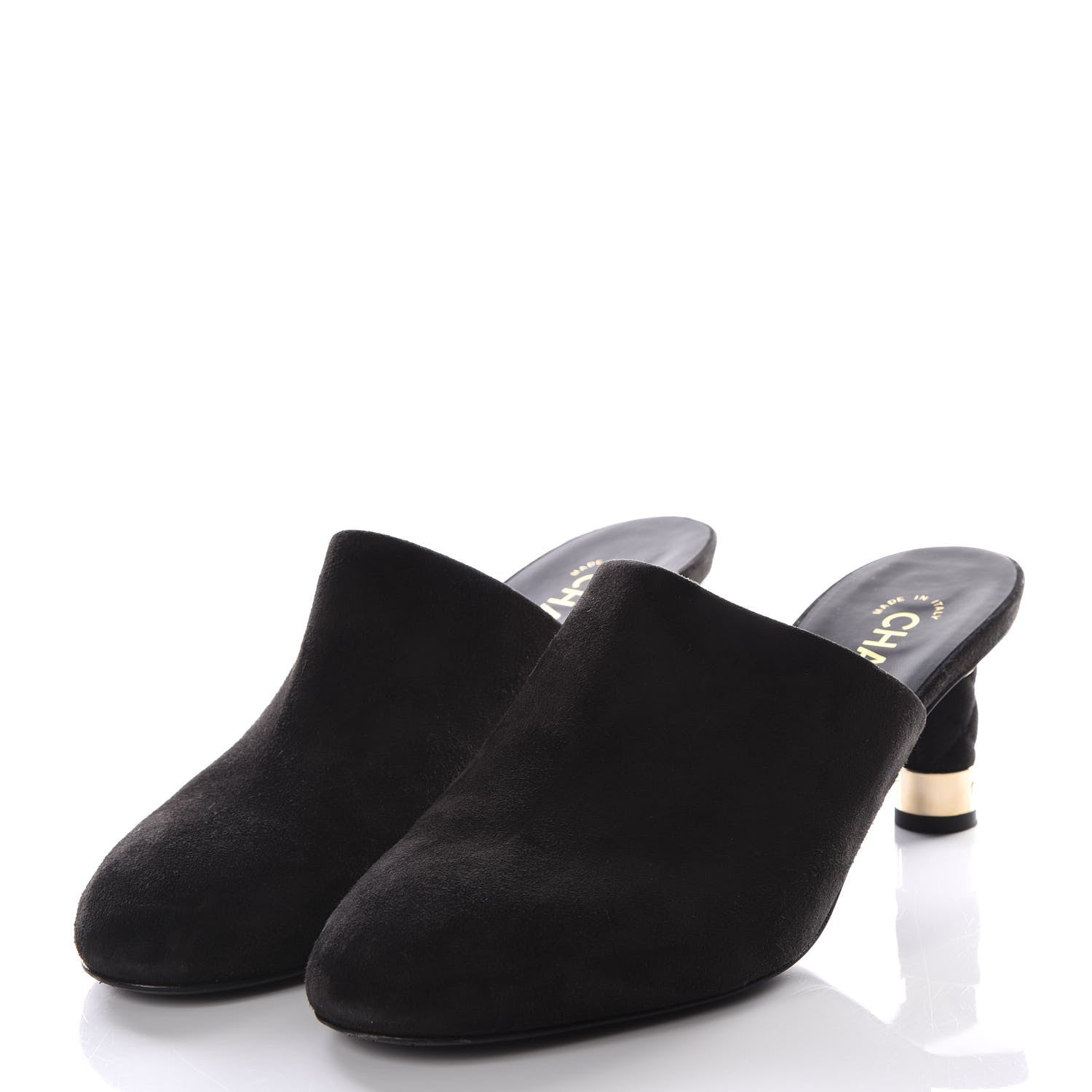 Chanel Kid Suede Logo Mules 39 Black 2 of 9