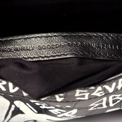 Balenciaga Calfskin Crocodile Embossed Graffiti Classic Hardware Mini City Black White 8 of 10