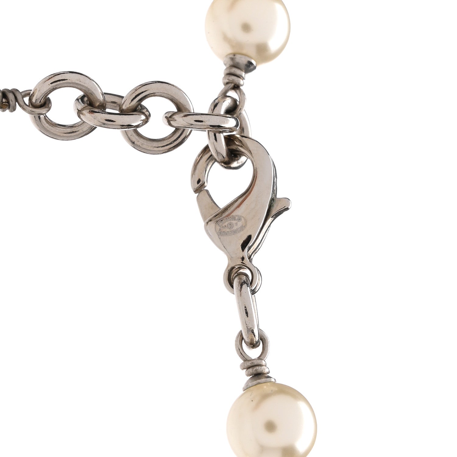 Chanel Graduated Pearl Crystal CC Long Necklace Silver 5 of 7