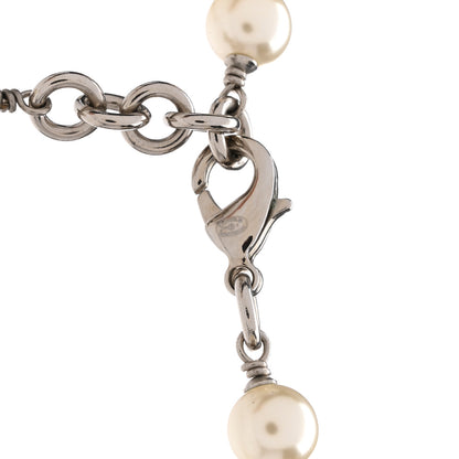 Chanel Graduated Pearl Crystal CC Long Necklace Silver 5 of 7