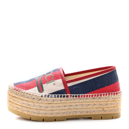 Gucci Canvas Sylvie Stripe Logo Platform Espadrilles 36 Mystic White Hibiscus Red Maritime 1 of 10
