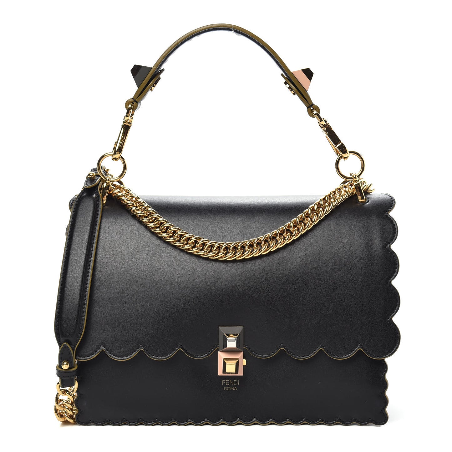 Vitello Liberty Scalloped Studded Kan I Shoulder Bag Black