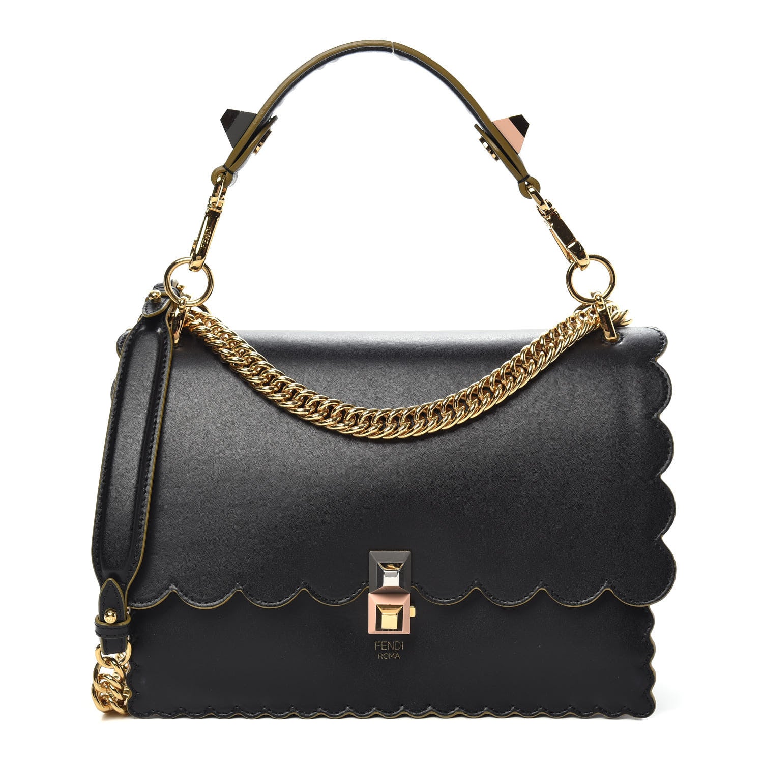 Fendi Vitello Liberty Scalloped Studded Kan I Shoulder Bag Black 1 of 13