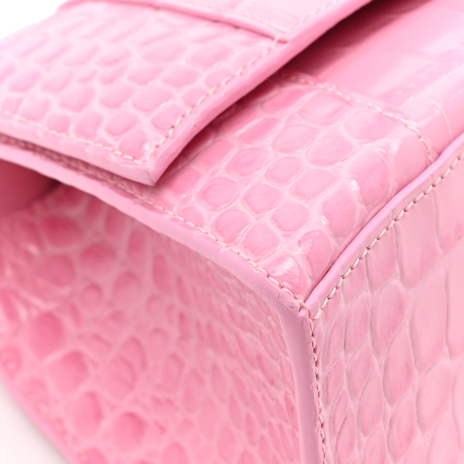 Balenciaga Shiny Calfskin Crocodile Embossed Small Hourglass Top Handle Bag Candy Pink 10 of 14
