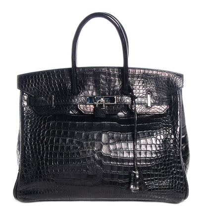 Hermes Matte Porosus Crocodile Birkin 35 Black 1 of 10