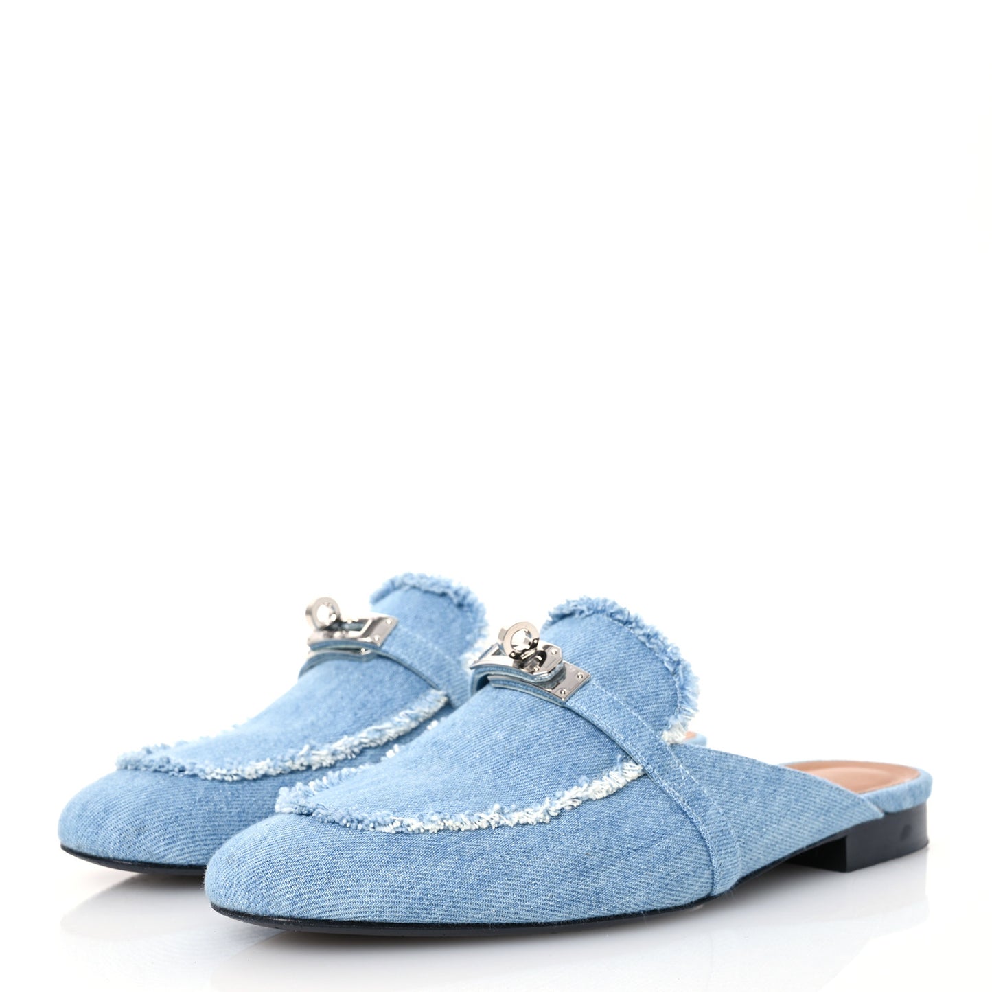 Denim Fringed Oz Mules 40 Bleu Clair