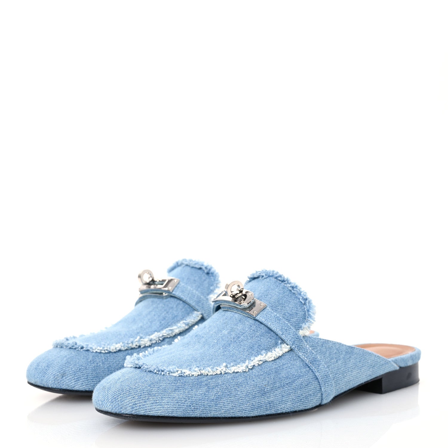 Hermes Denim Fringed Oz Mules 40 Bleu Clair 3 of 15