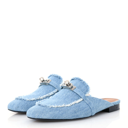 Hermes Denim Fringed Oz Mules 40 Bleu Clair 3 of 15