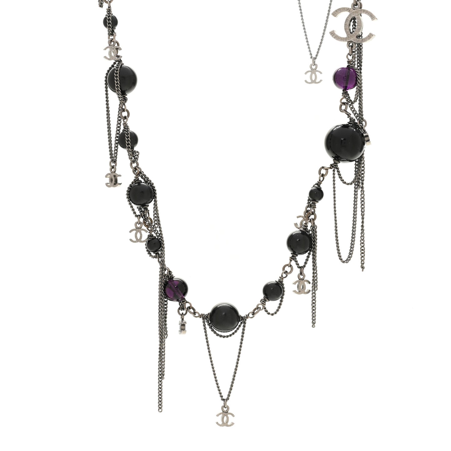 Ruthenium Pearl Beaded CC Choker Necklace Black