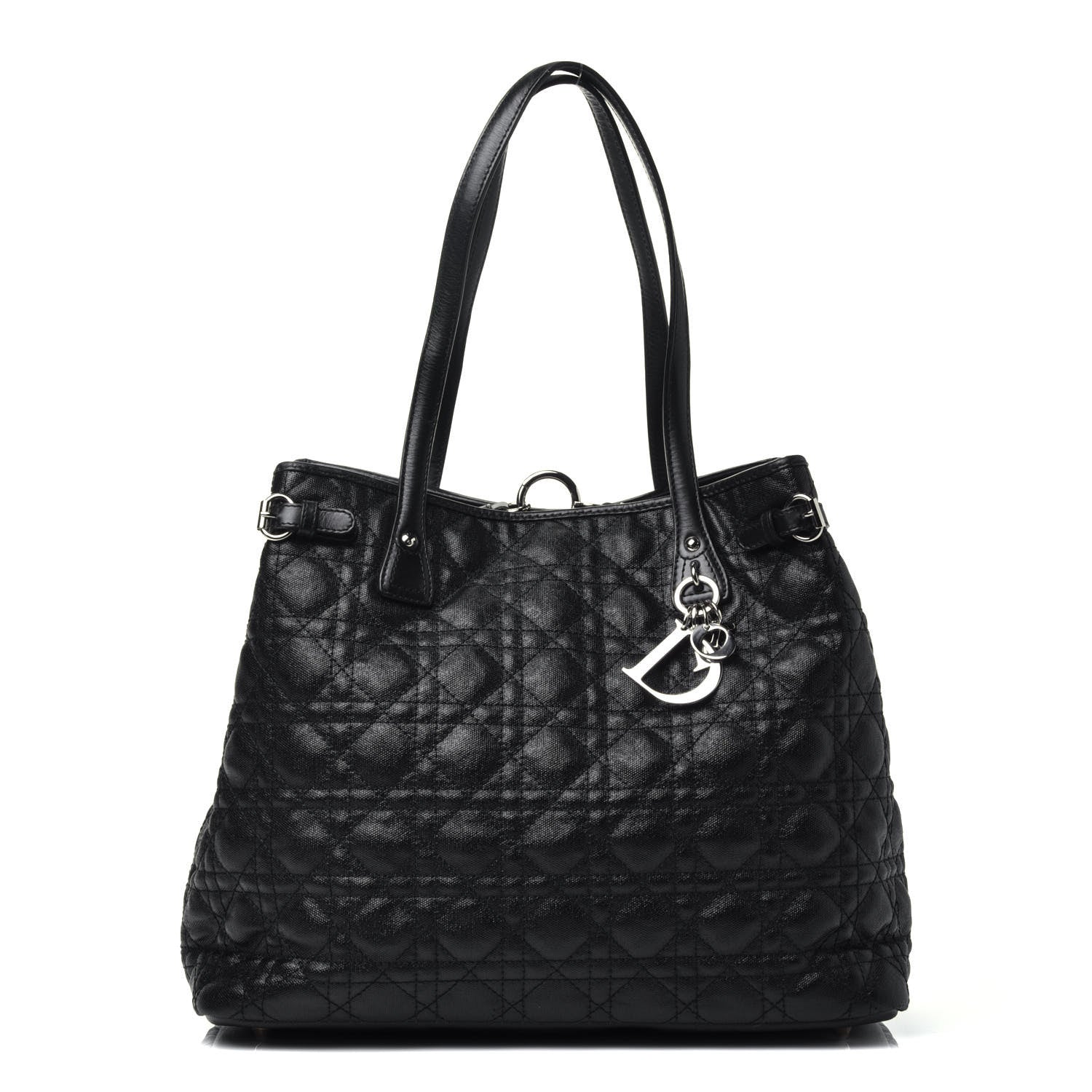 Christian Dior Coated Canvas Cannage Medium Panarea Tote Black 1 of 9