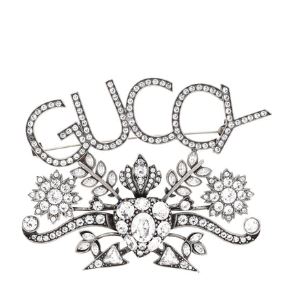 Gucci Metal Crystal Guccy Brooch Aged Silver 1 of 5